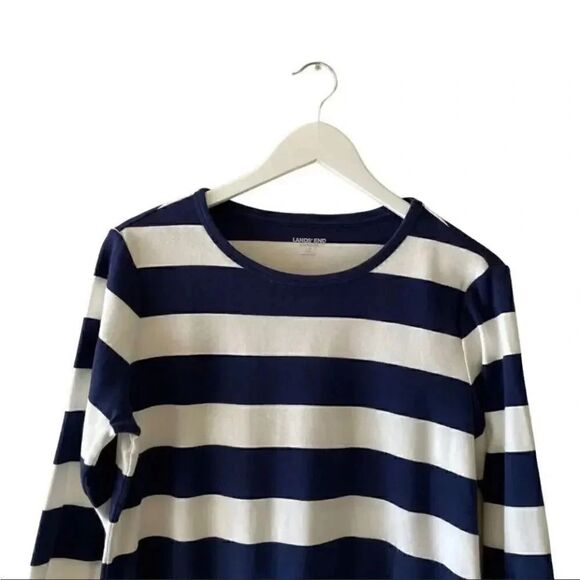 Lands’ End Stripped Blue White Crewneck Cottton Womens Long Sleeves Top SZ LP - Picture 3 of 13